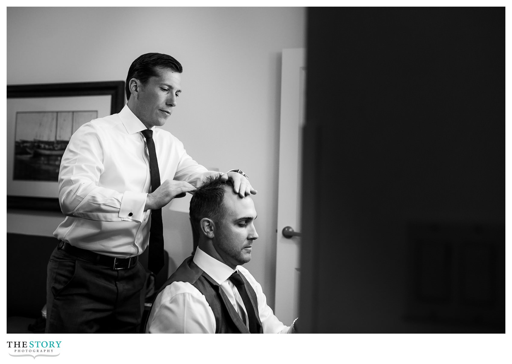 groom getting ready for wedding day at Lake George Holiday Inn