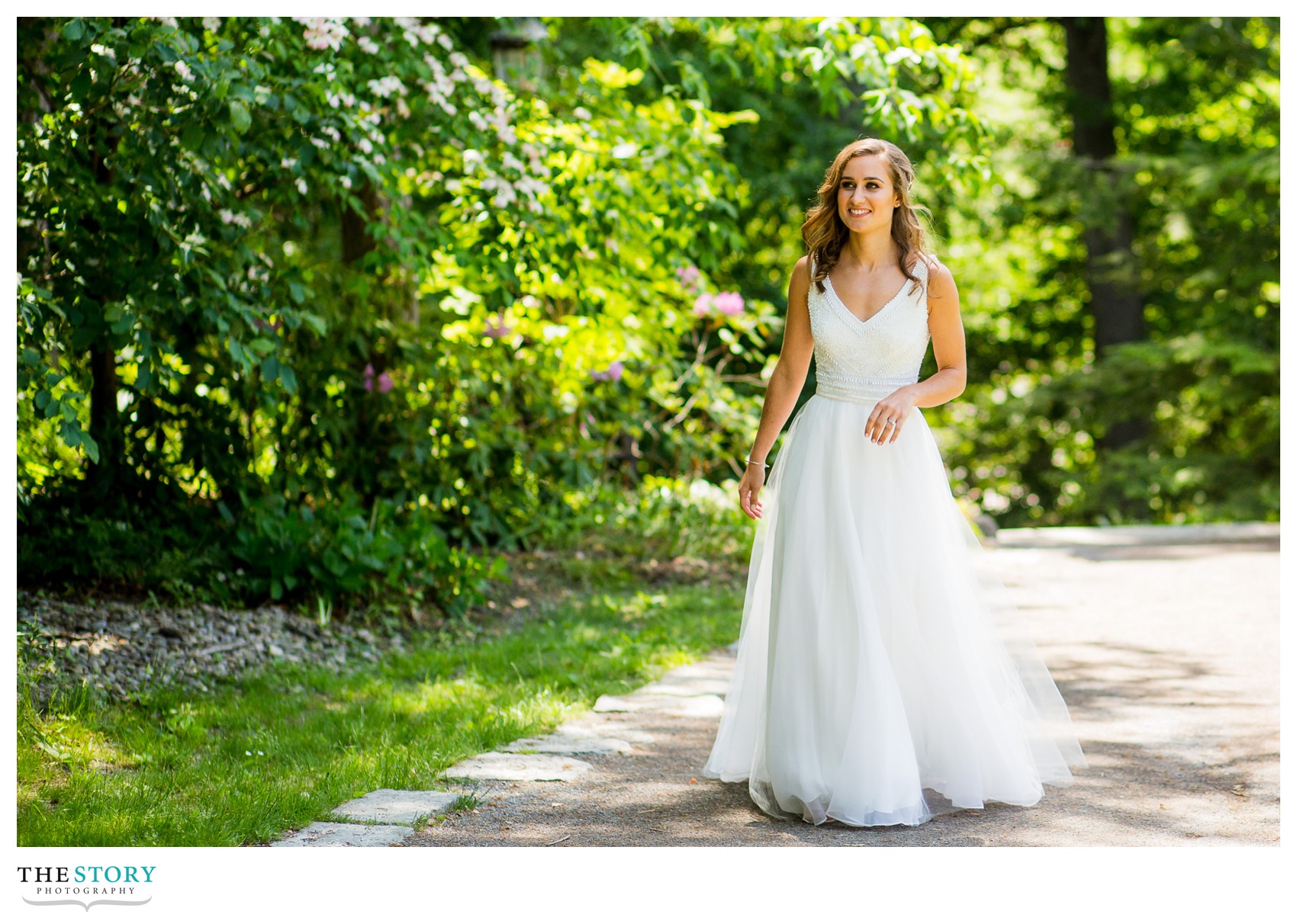 bride walks to see groom for the first time at Cornell University