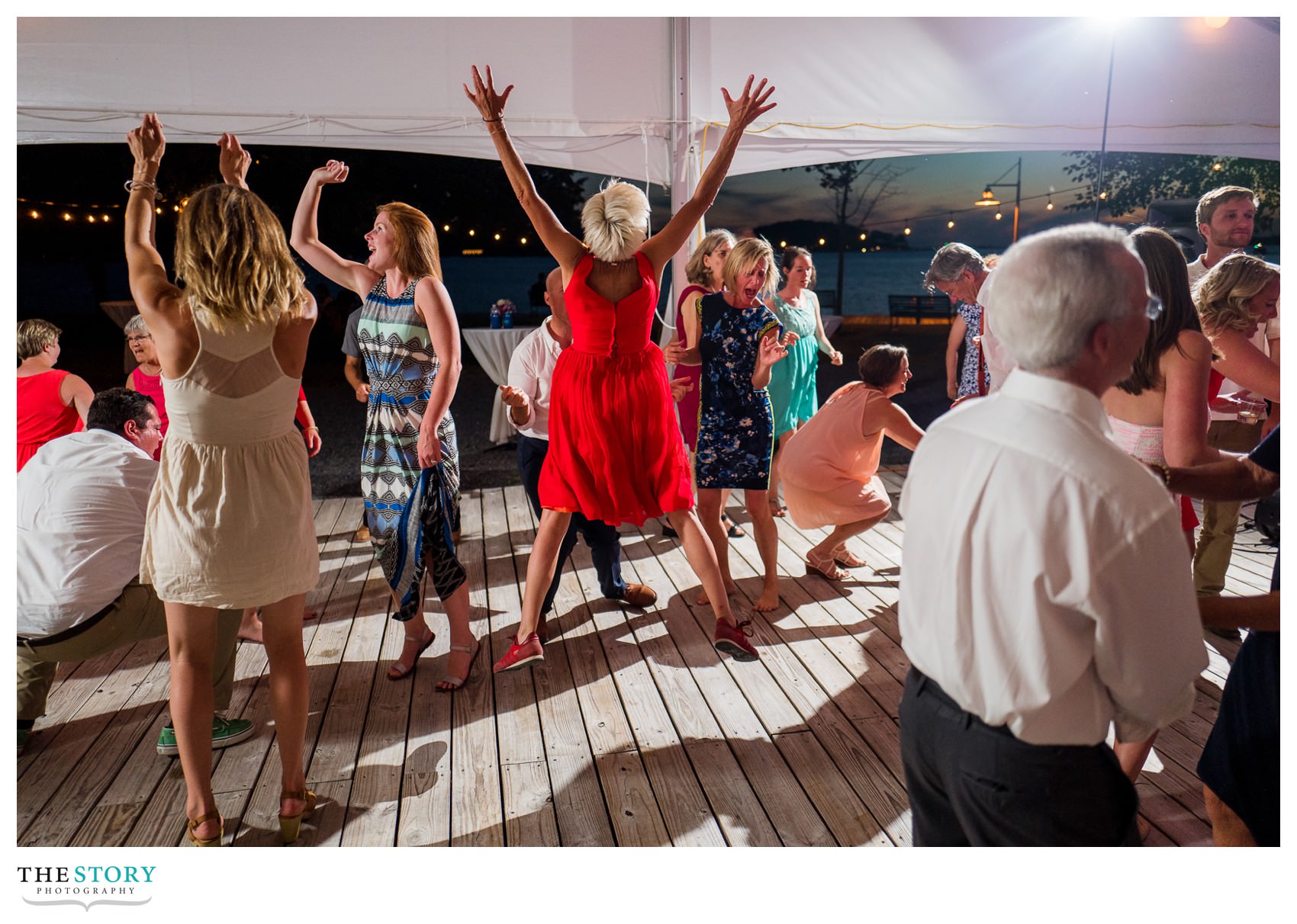 wedding guests dancing at Clayton, NY wedding reception