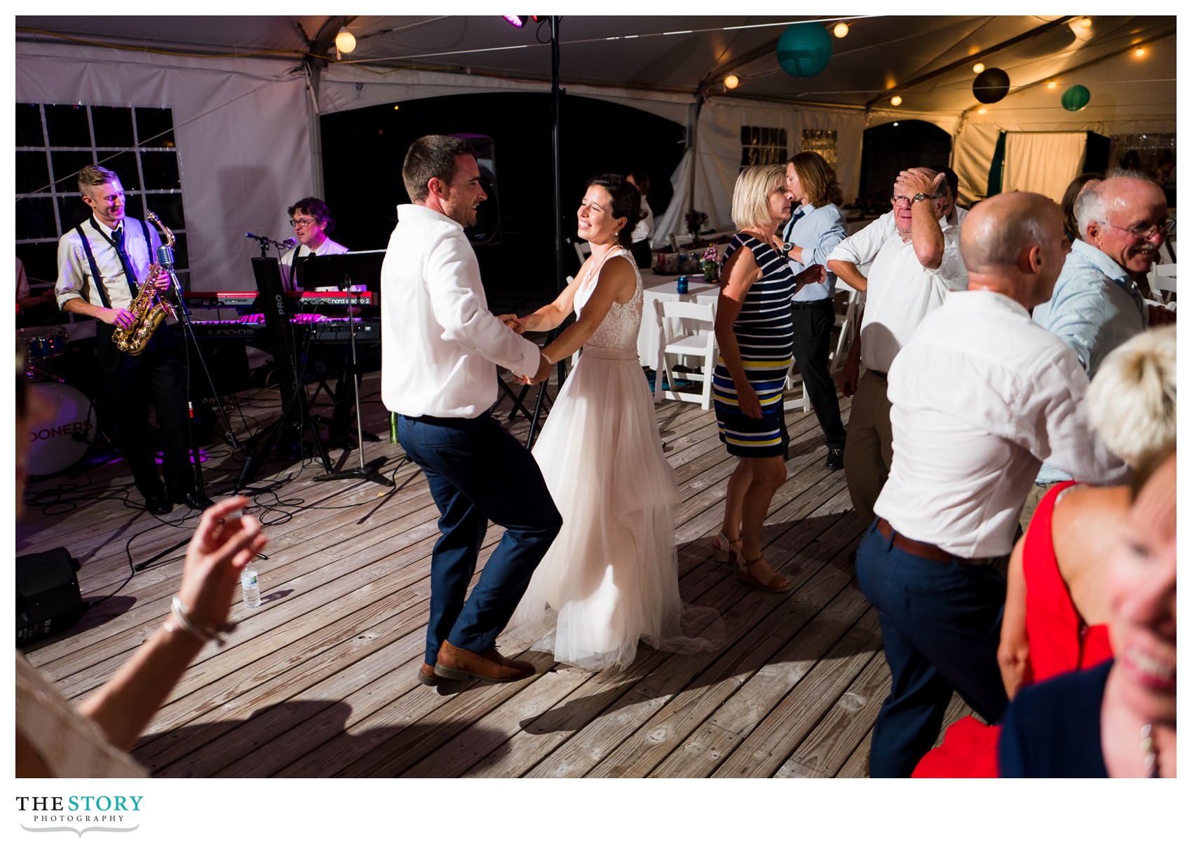 bride and groom dancing at 1000 Islands tent wedding reception