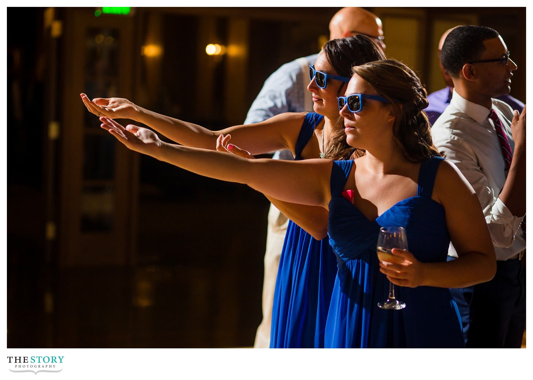 bridesmaids dancing at Marriott Syracuse Downtown wedding reception