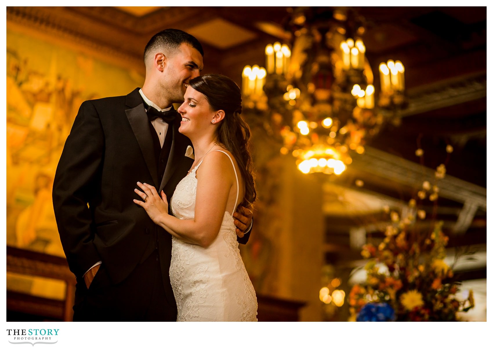 Marriott Syracuse Downtown wedding photography in lobby