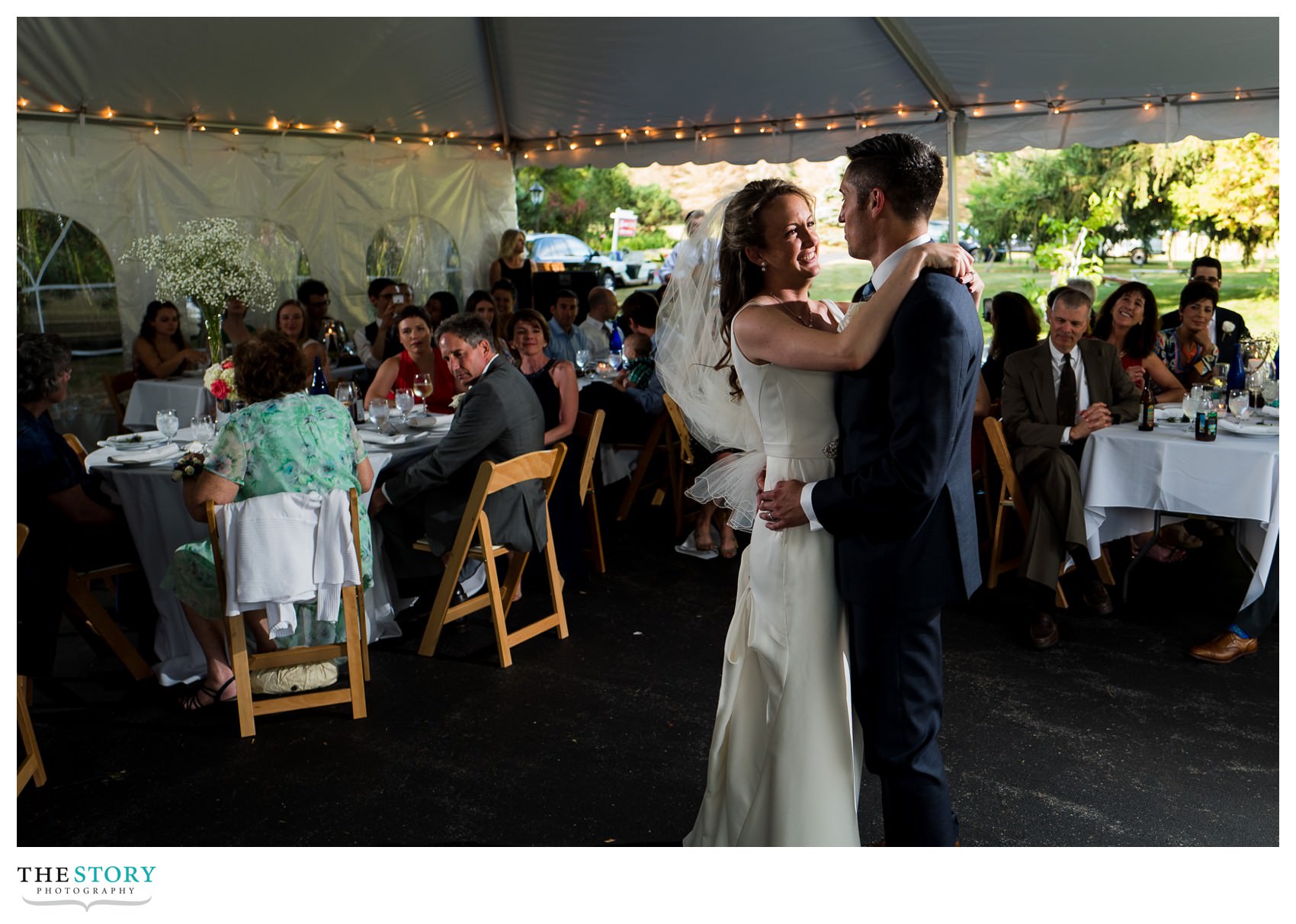 first dance at tent wedding reception in Skaneateles