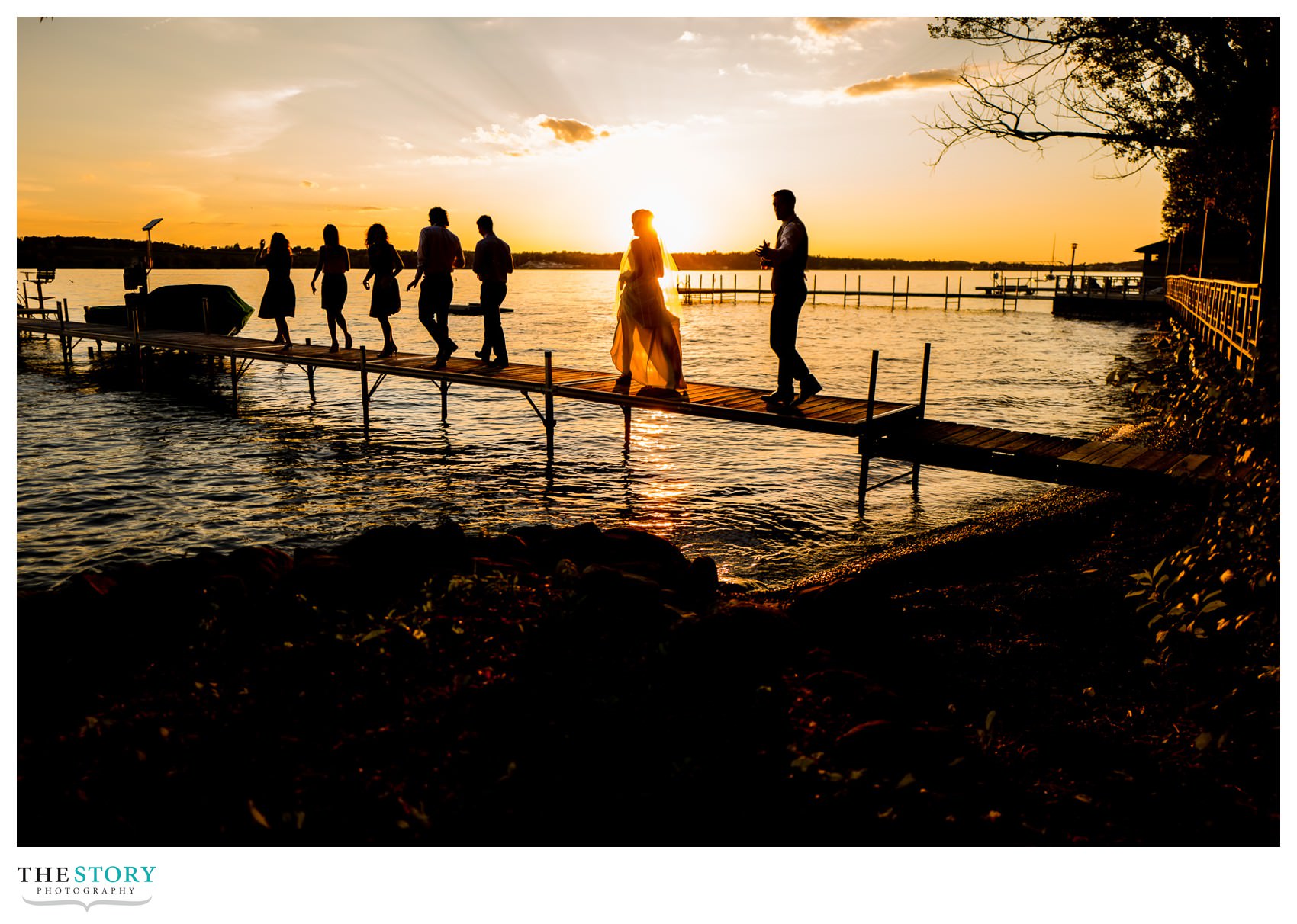 sunset wedding photos on Skaneateles Lake