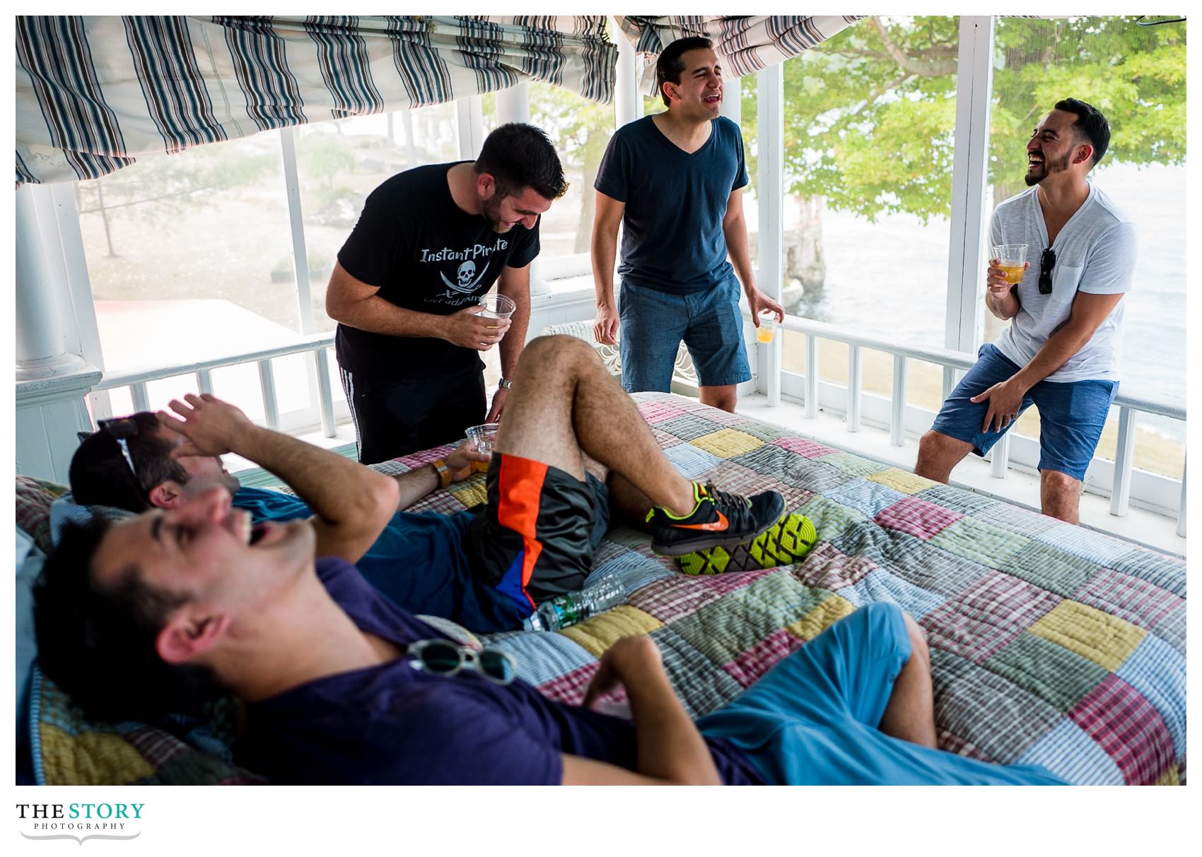 groomsmen having fun before casablanca cherry island wedding