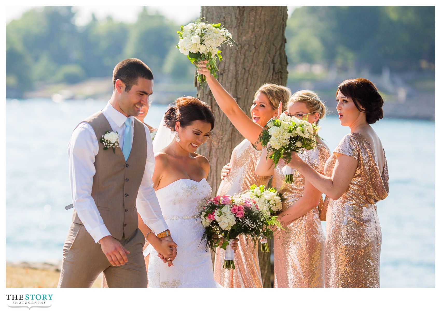 bridesmaid celebrates at the end of the wedding ceremony at casa blanca