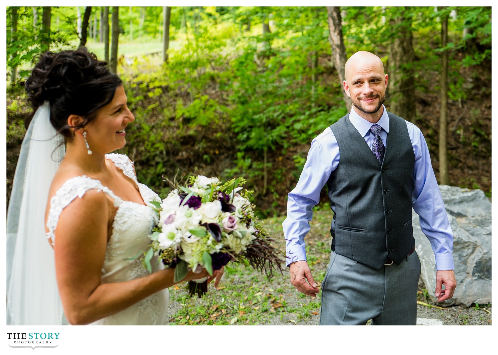 wedding day first look at New Park Ithaca