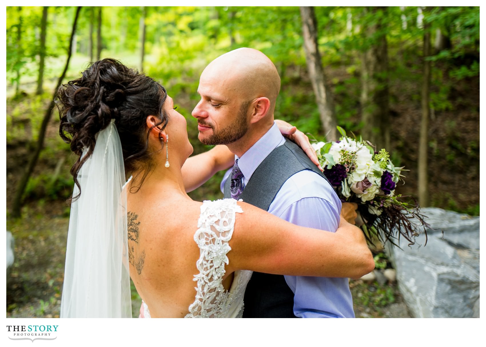 groom sees bride for the first time at Ithaca wedding