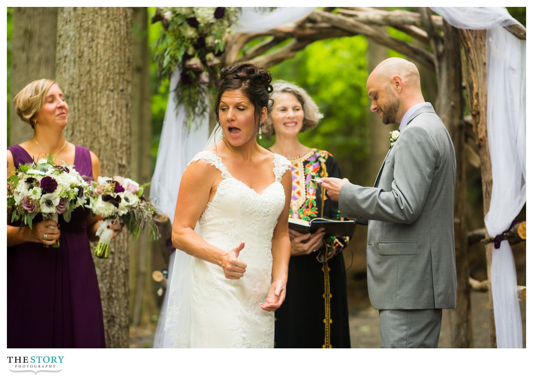 bride reacts to groom's wedding vows