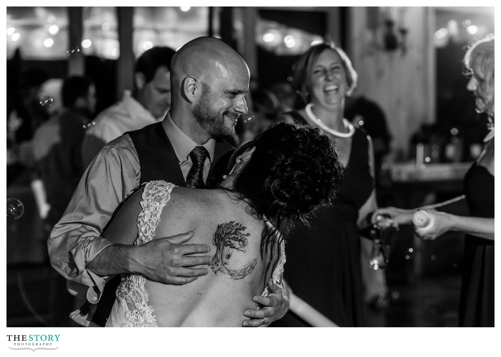 bride and groom dancing during wedding reception at New Park