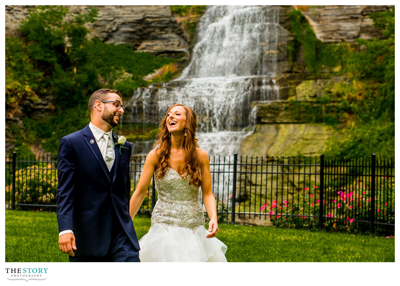 bride and groom photos at Glenora Falls