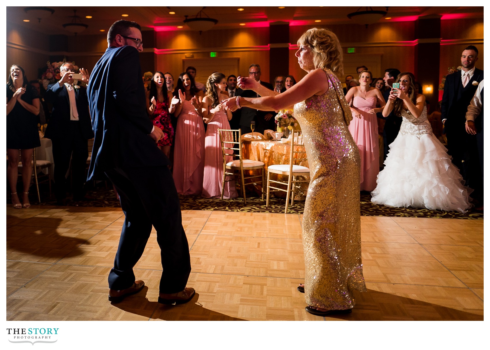 groom and mother dance at Watkins Glen wedding reception
