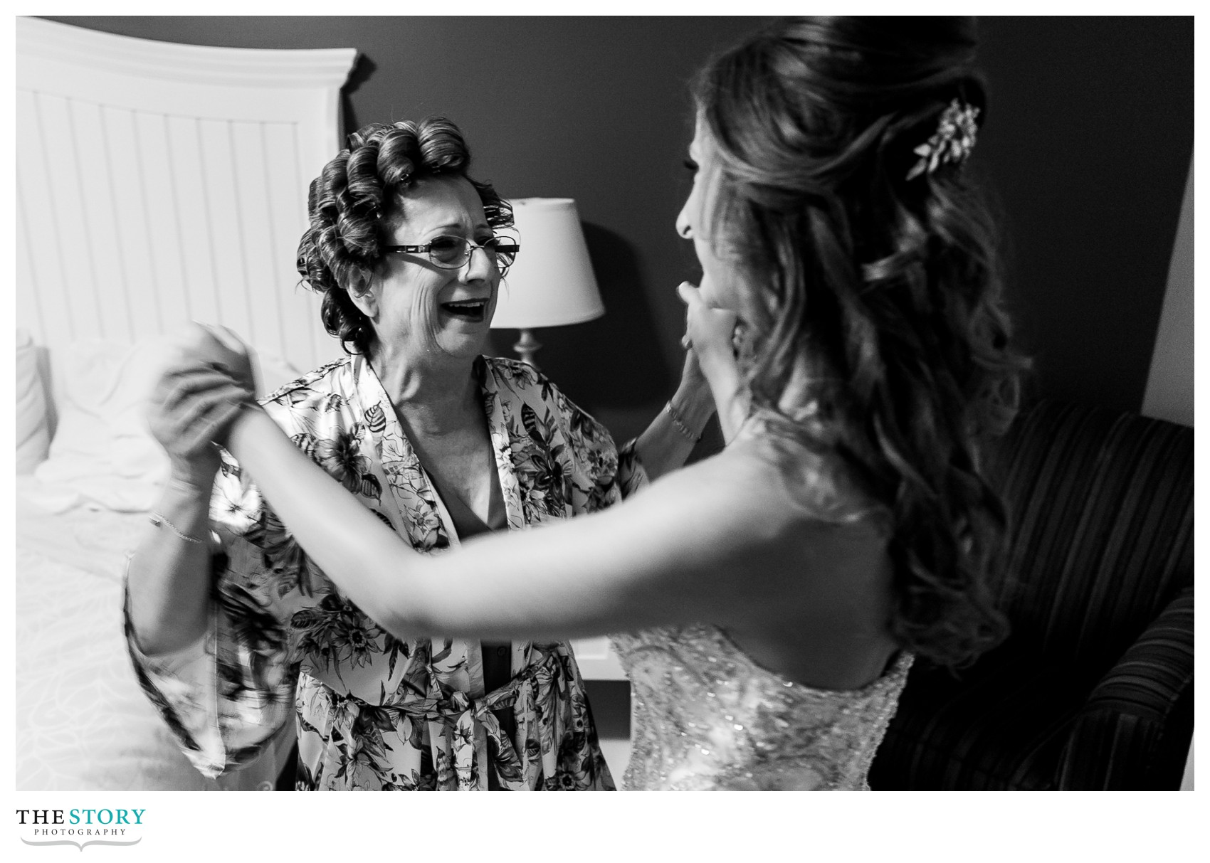 bride and her mother excited for wedding day