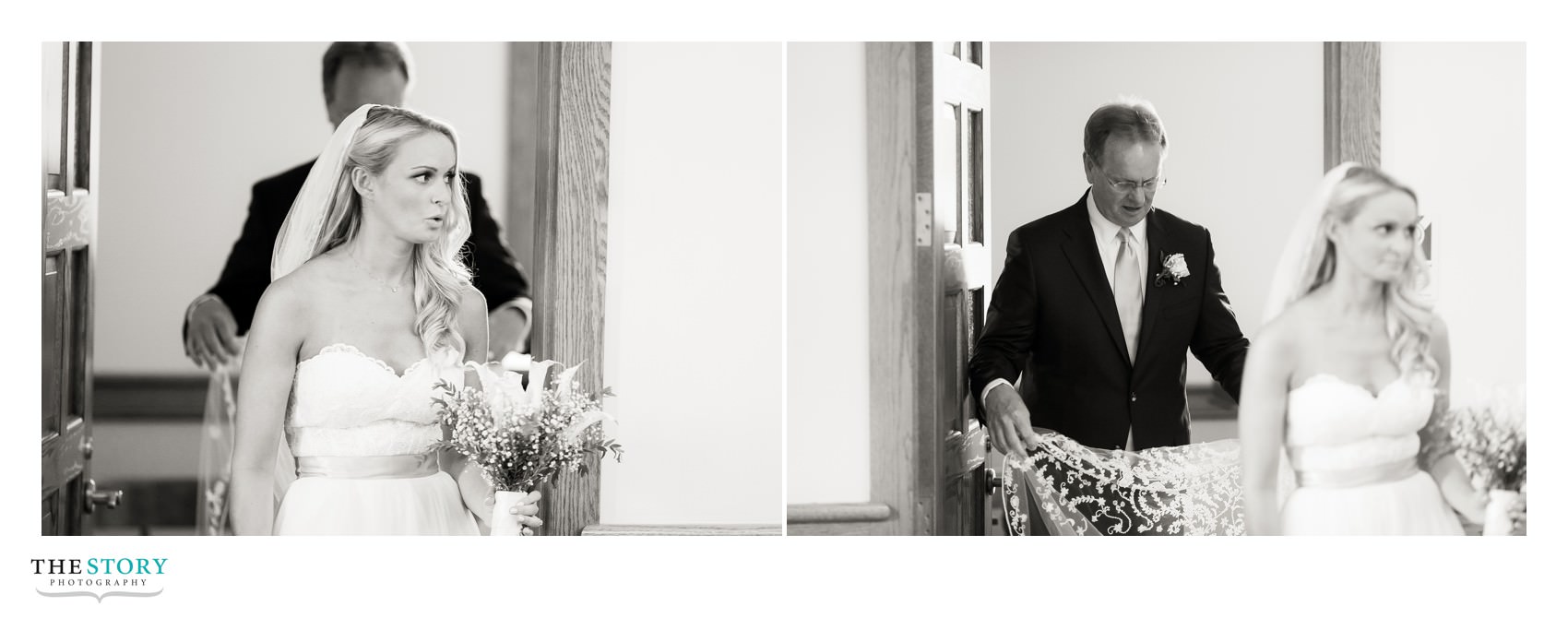 bride ready for the ceremony to begin at Our Lady of The Cape church