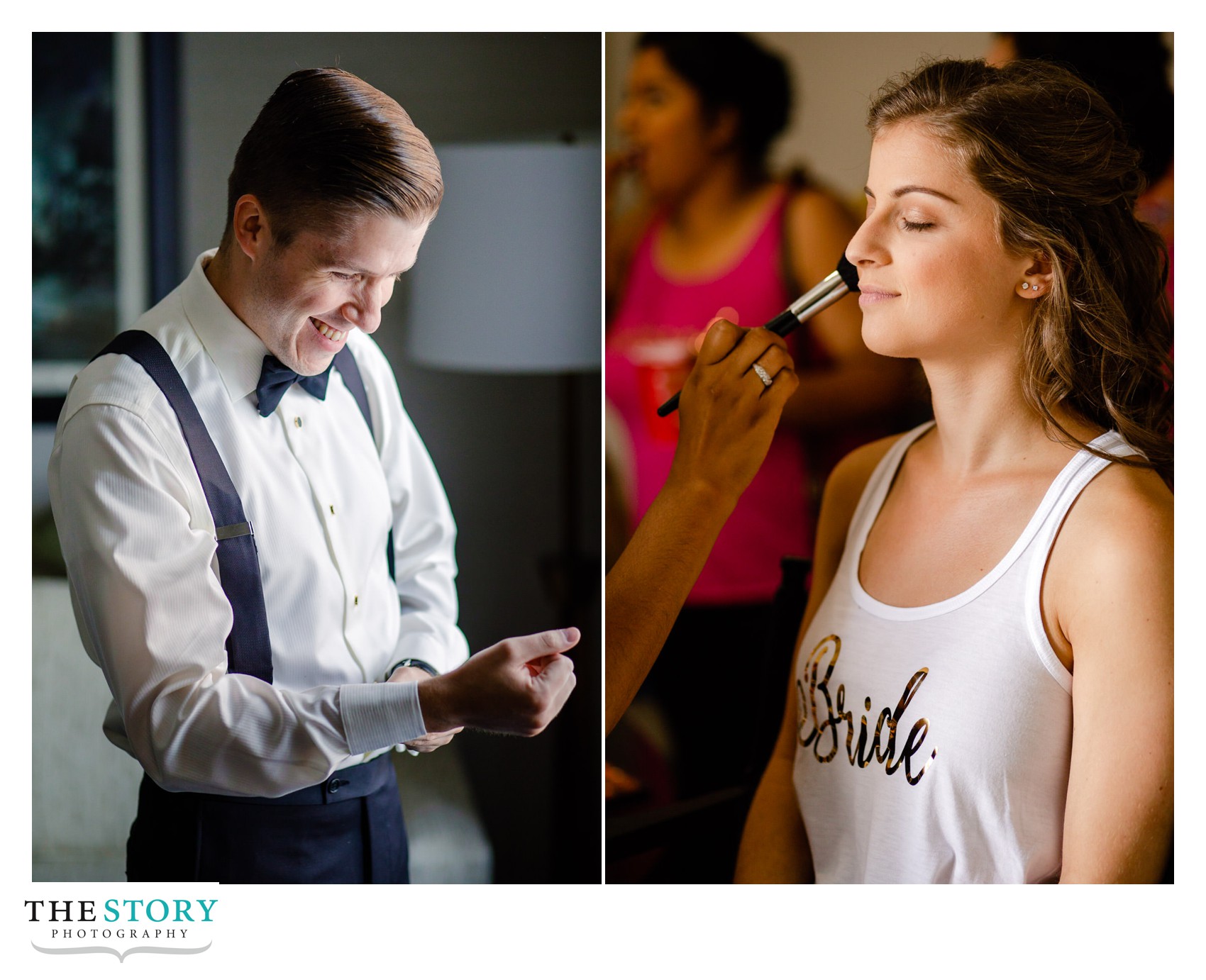 bride and groom getting ready at hotel syracuse before wedding day