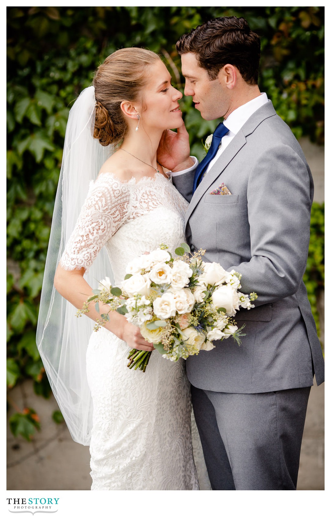 intimate bride and groom portrait in Skaneateles