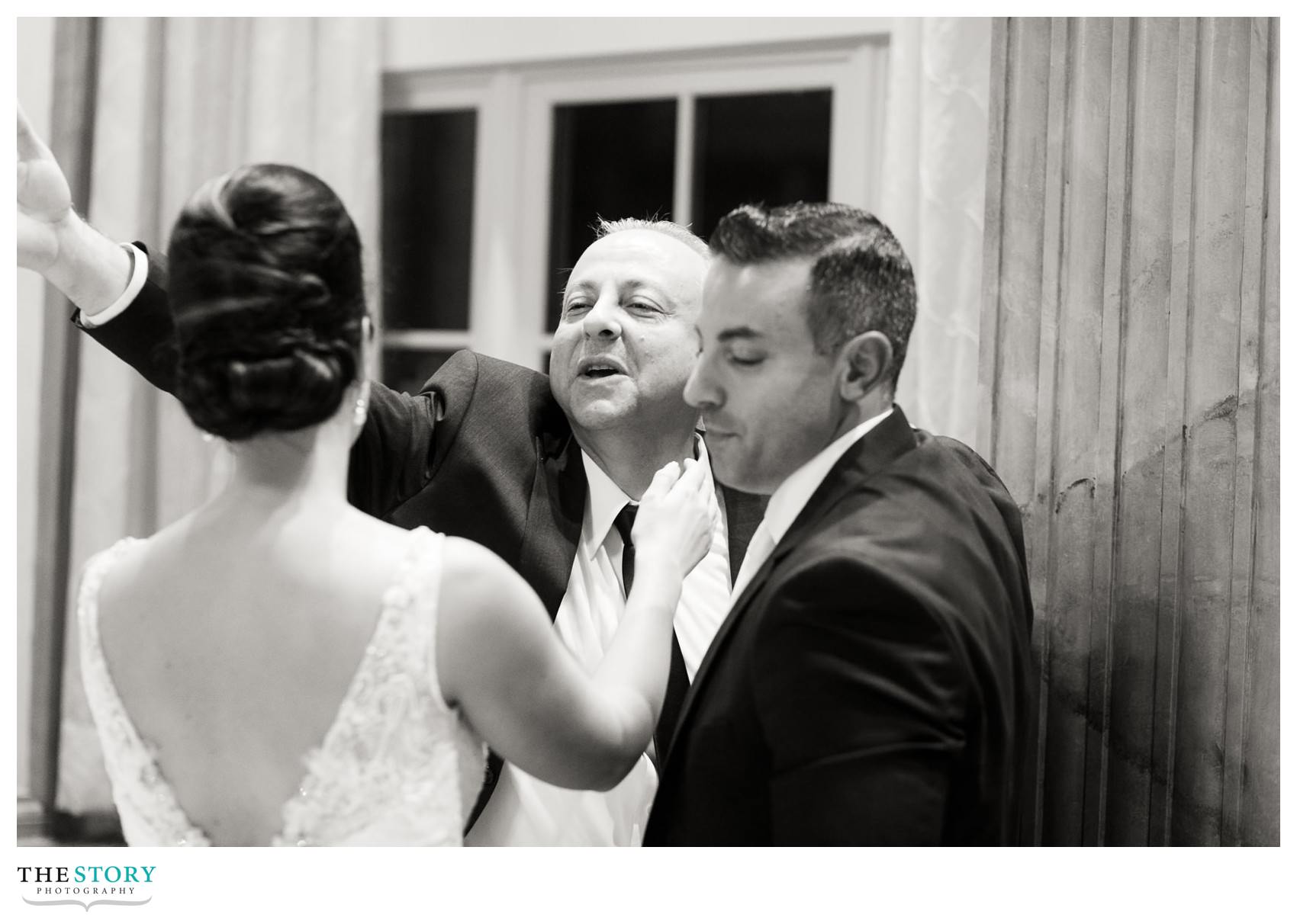 candid moment during father of the groom speech at Hotel Syracuse
