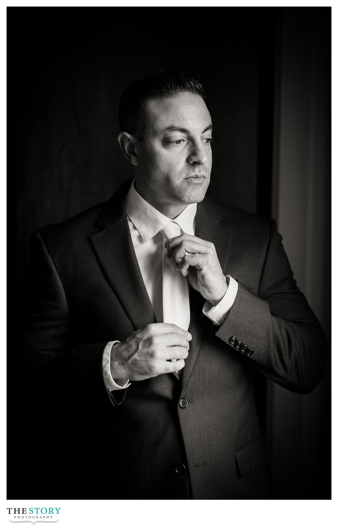 groom's wedding day portrait at Marriott Syracuse Downtown