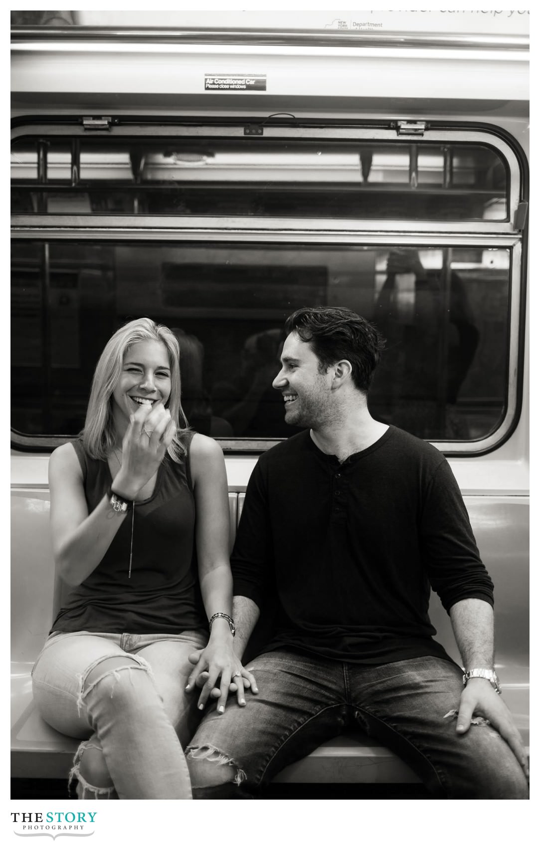 fun engagement photography on subway
