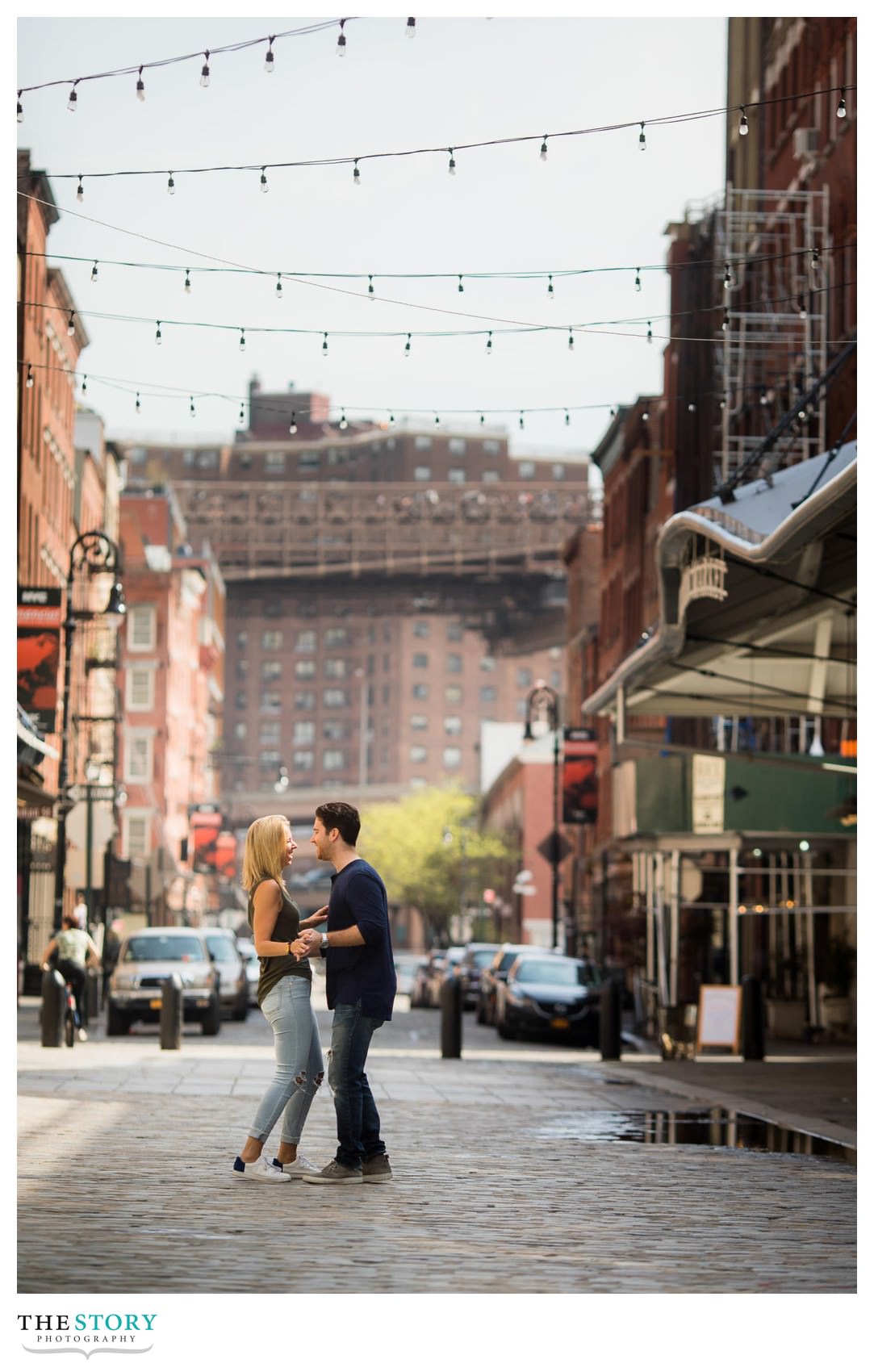 Front Street, New York City engagement photo