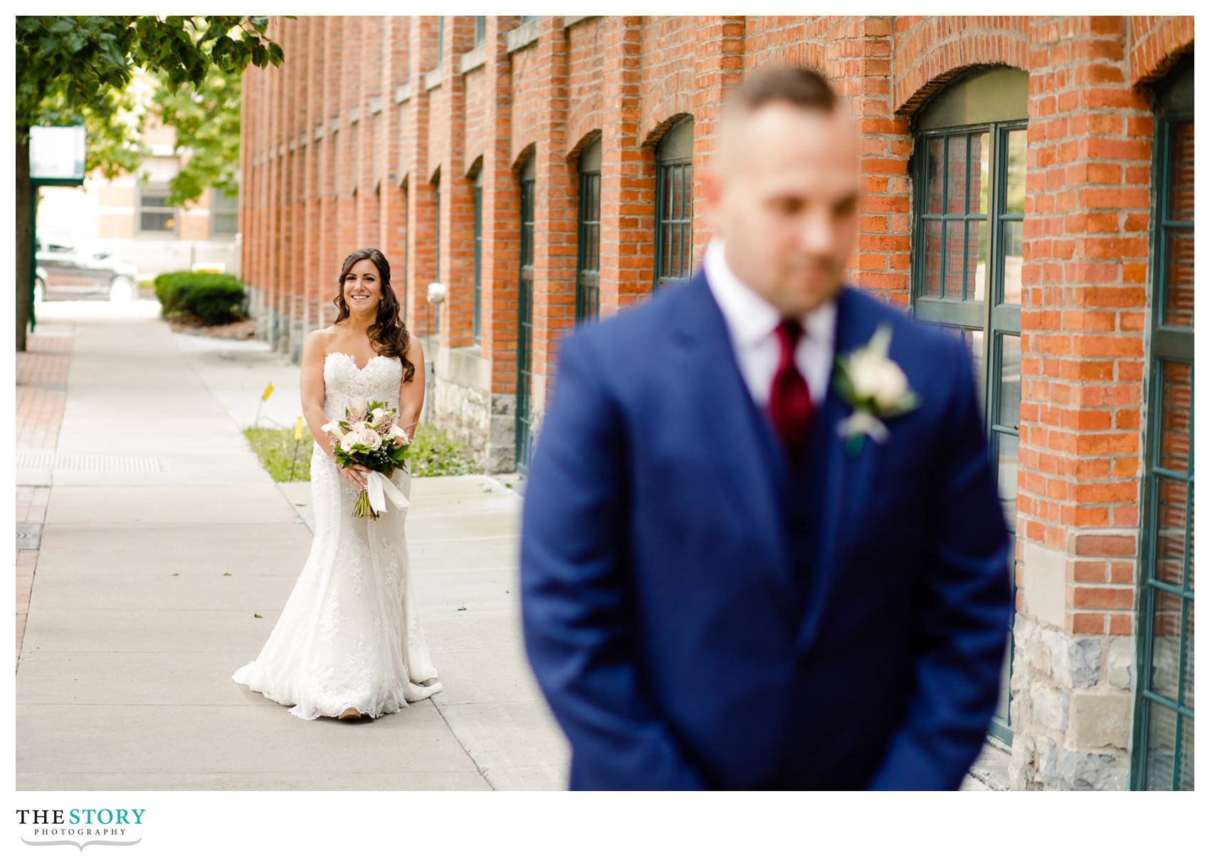 wedding day first look at Franklin Square in Syracuse