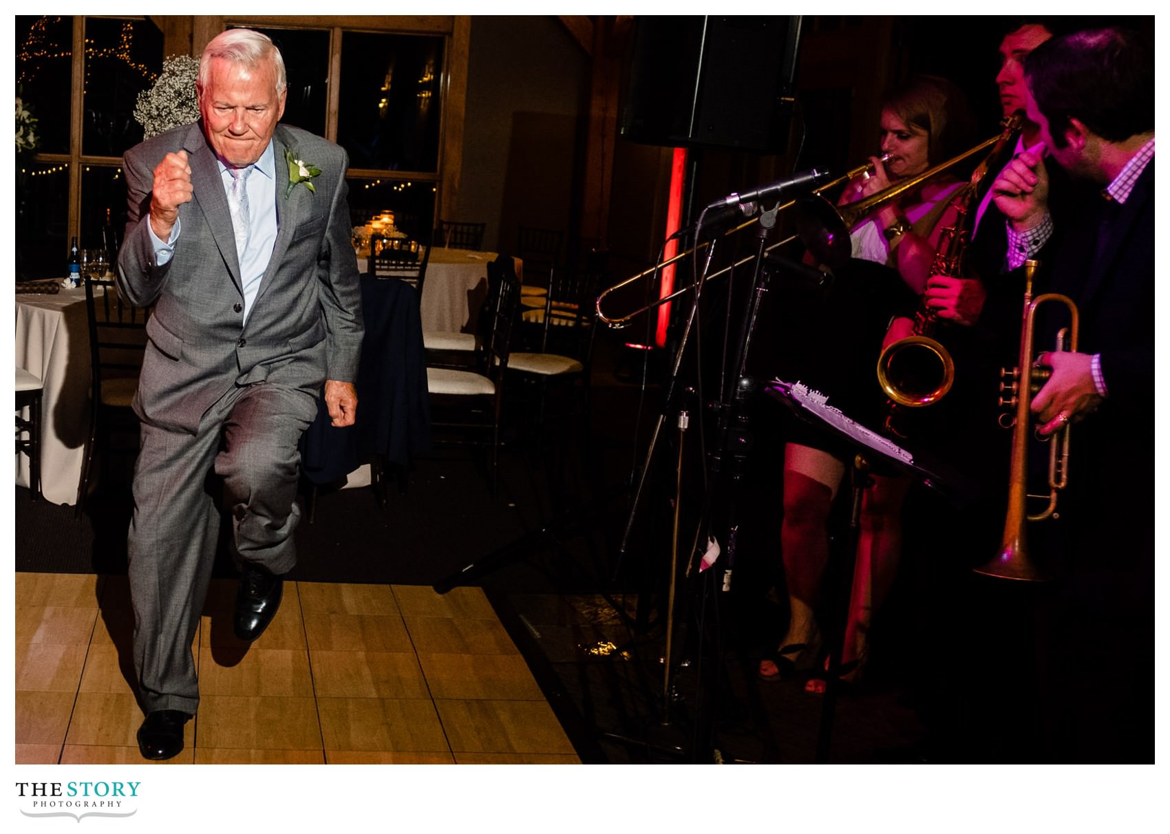 grandfather dances with Silver Arrow Band at The Lodge at Welch Allyn