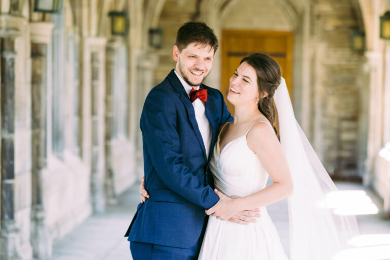 Bride and groom at Cornell arches