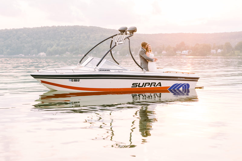 bride and groom on a boat